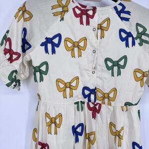 Mini Rodini Dress Girls 8-9 Years Bow Print Short Sleeve Tiered Ruffle Cuff‎